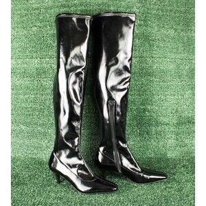 Nordstrom Thigh-High Boots Women 5.5M Black Shiny Patent Wet Look Over-the-Knee